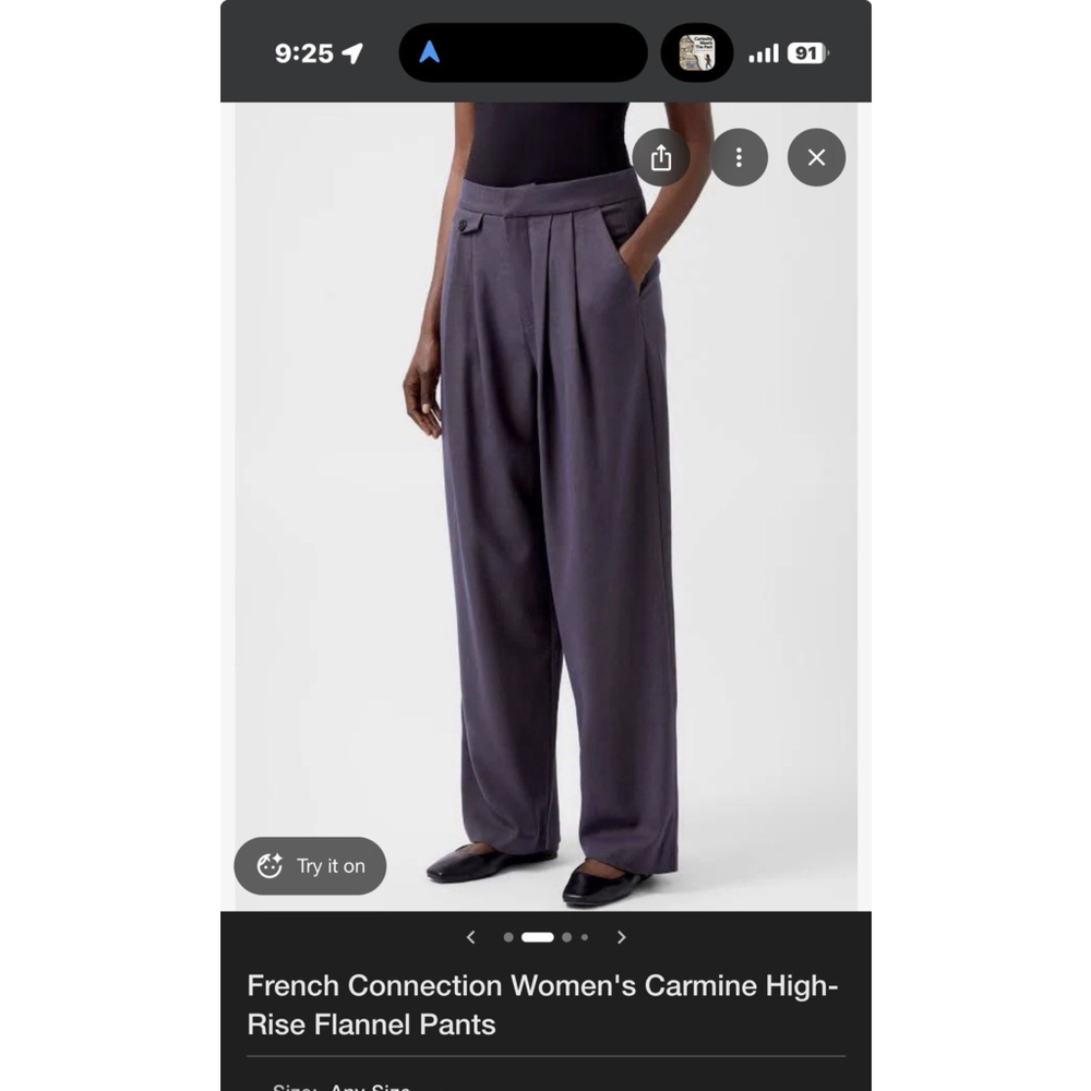 FRENCH CONNECTION Women's Carmine Flannel Grey/Blue Pleat Front Pants 8 NWT